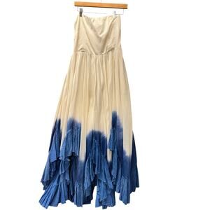 Samant Chauhan Dress Womens Medium Ombre Maxi Cream Blue Sleeveless Cotton Silk